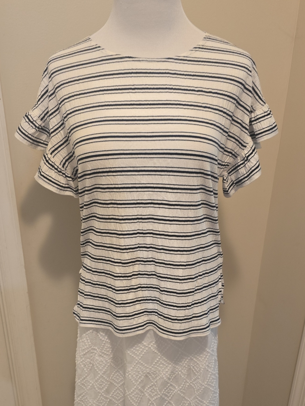 Max Studio Striped Short-Sleeve Crewneck Shirt - White/Black